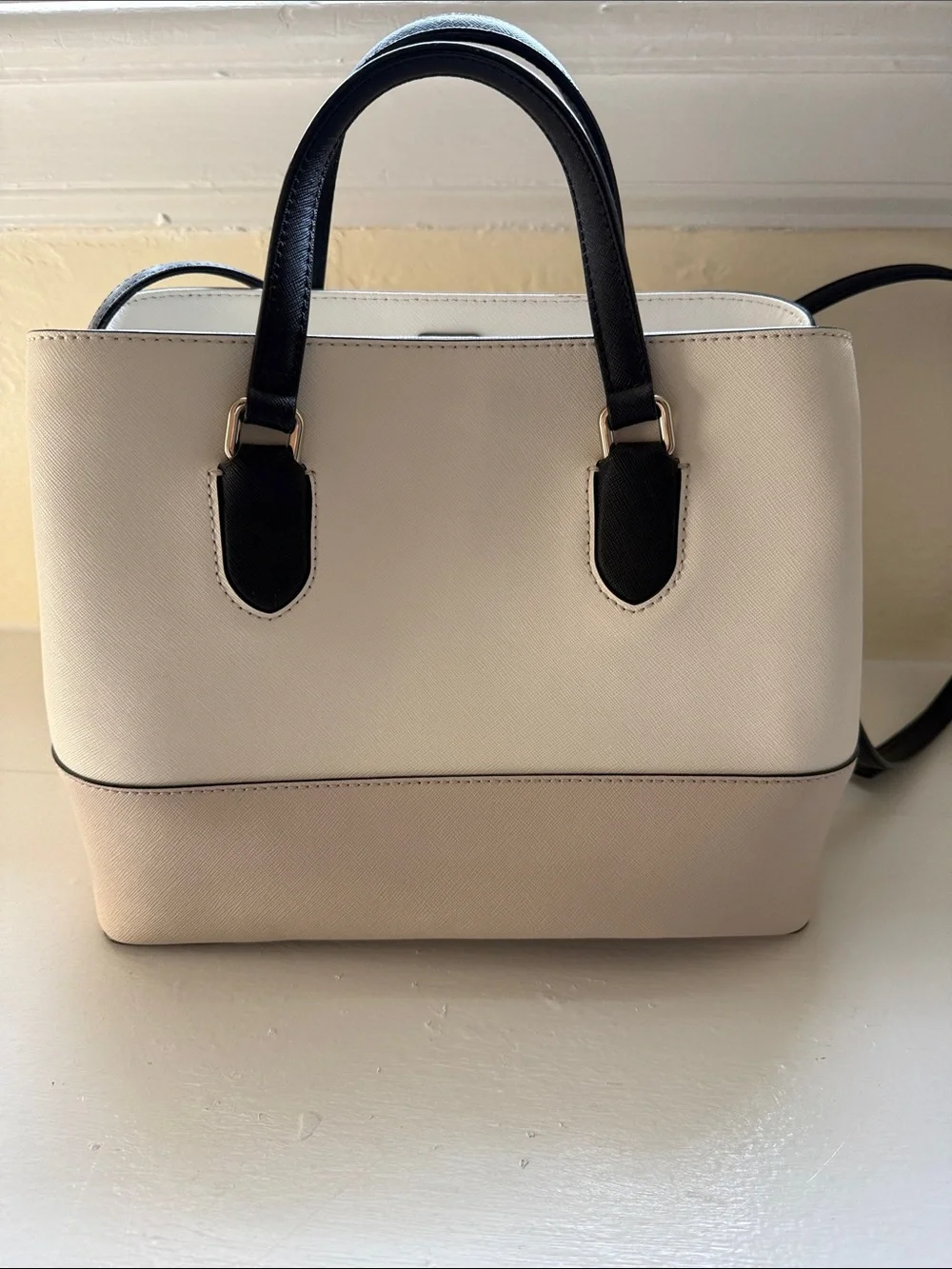 kate spade Two-Tone Cream and Black Structured Satchel